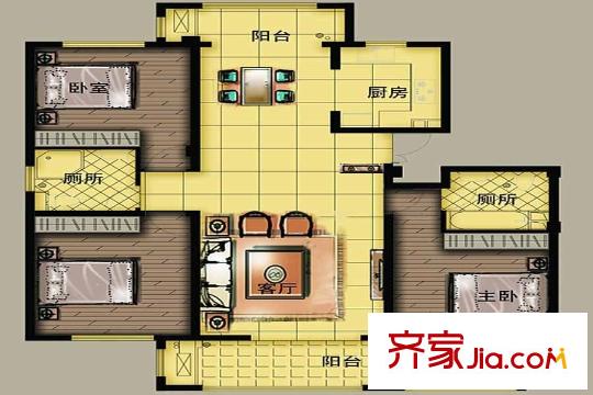 南洋雅苑3號(hào)樓戶型 3室2廳2衛(wèi)1廚