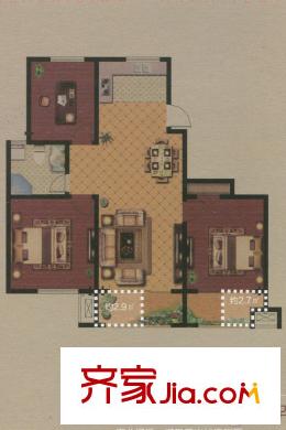 南洋雅苑1號(hào)樓C戶型 3室2廳1衛(wèi)1廚