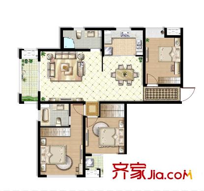 久源尚郡7#04戶型 3室2廳2衛(wèi)1廚