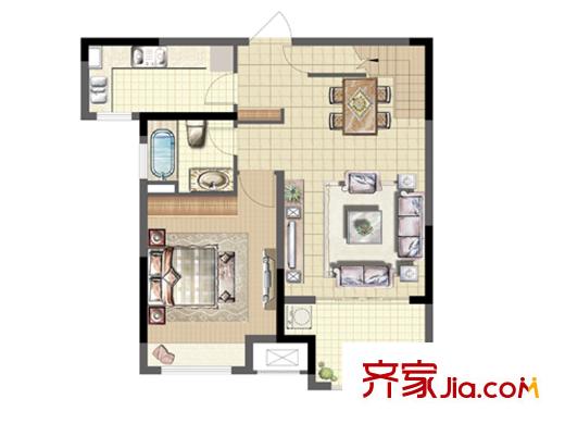 大華錦繡華城戶型圖橫版 1室1廳1衛(wèi)1廚