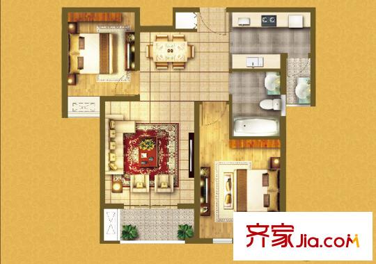 中鐵溪源26#樓G02戶型 2室2廳1衛(wèi)1廚