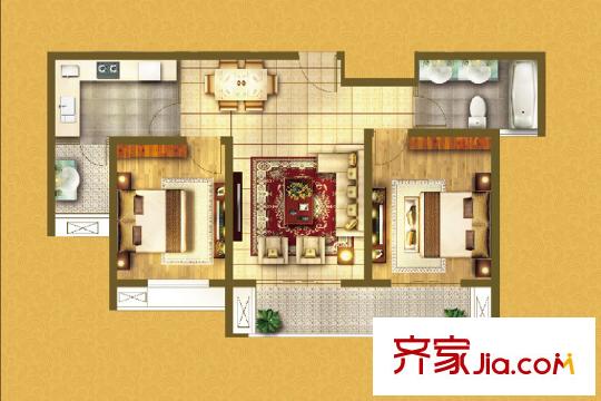 中鐵溪源20#25#31#32#樓G01戶型 2室2廳1衛(wèi)1廚