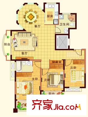 金港帝景藍(lán)灣D戶型 3室2廳2衛(wèi)