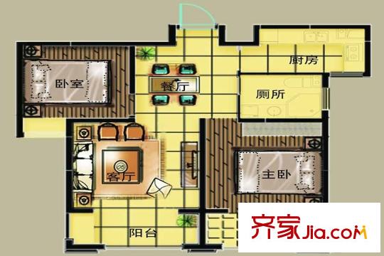 南洋雅苑1號(hào)樓戶型 2室2廳1衛(wèi)1廚