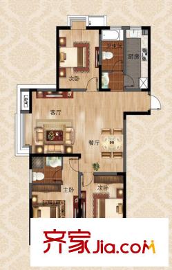 紫金華府熱銷(xiāo)戶型-126.1平方米 3室2廳2衛(wèi)1廚