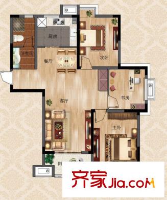 紫金華府熱銷(xiāo)戶型-110平方米 3室2廳1衛(wèi)1廚