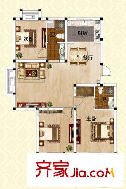 紫金華府20號(hào)樓B1戶型 3室2廳2衛(wèi)1廚