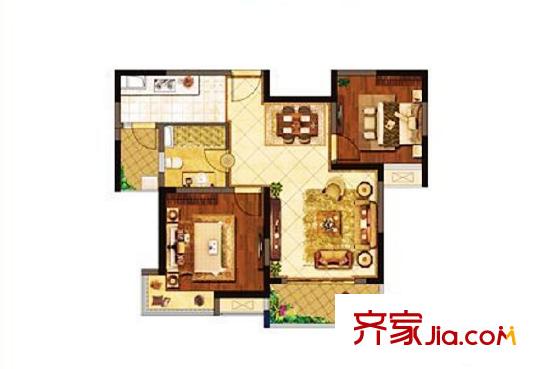 陽光瑞城6號(hào)樓V戶型 2室2廳1衛(wèi)1廚