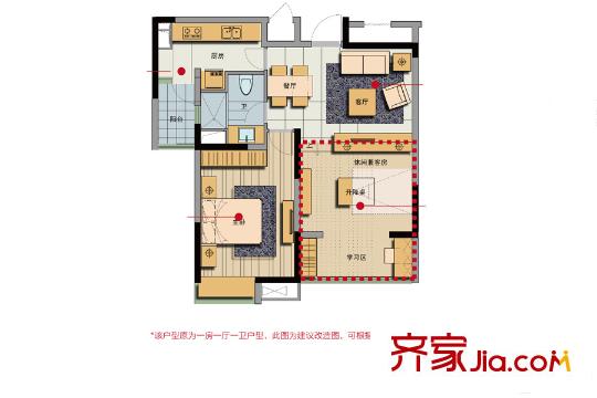 陽光瑞城4#樓A戶型 1室1廳1衛(wèi)1廚
