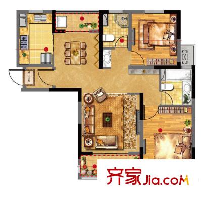 陽光瑞城戶型豎版 2室2廳2衛(wèi)1廚