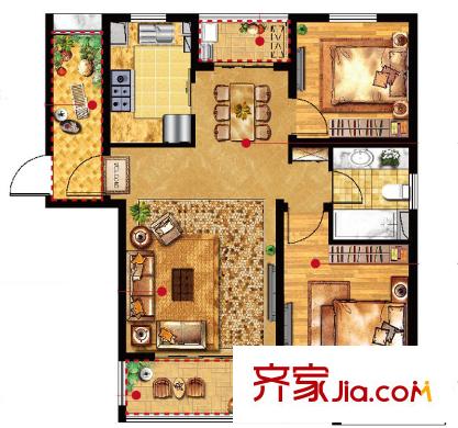 陽光瑞城戶型豎版 2室2廳1衛(wèi)1廚