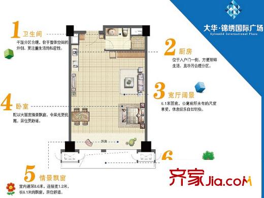 大華錦繡華城小公寓 戶型圖 1室1廳1衛(wèi)1廚