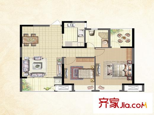 大華錦繡華城16# X戶型  2室2廳1衛(wèi)