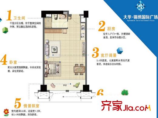 大華錦繡華城小公寓 戶型圖 1室1廳1衛(wèi)1廚