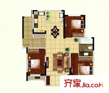 金通翡翠城1號樓A10戶型 3室2廳1衛(wèi)1廚