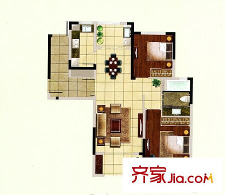 金通翡翠城2號樓A3戶型 2室2廳1衛(wèi)1廚
