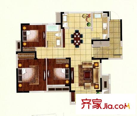 金通翡翠城1號樓A12戶型 3室2廳1衛(wèi)1廚
