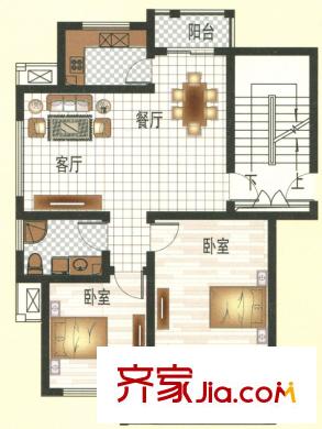 恒景國際花園D10戶型 2室2廳1衛(wèi)1廚