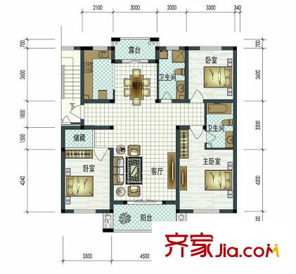 恒景國際花園D3戶型 3室2廳2衛(wèi)1廚