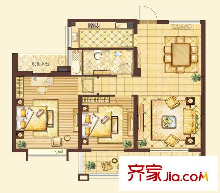 皇家花園一期1#2#3#樓A1戶型 2室2廳1衛(wèi)1廚