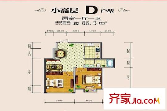 蘇源聚福園1號(hào)樓D戶型 2室1廳1衛(wèi)1廚