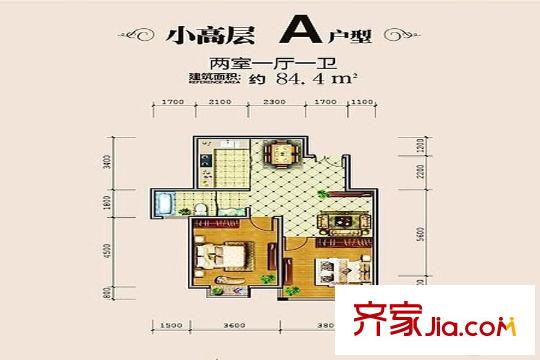 蘇源聚福園1號(hào)樓A1戶型 2室1廳1衛(wèi)1廚