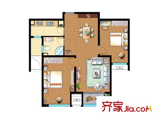 嘉和幸福里6號樓C4戶型圖 2室2廳1衛(wèi)1廚