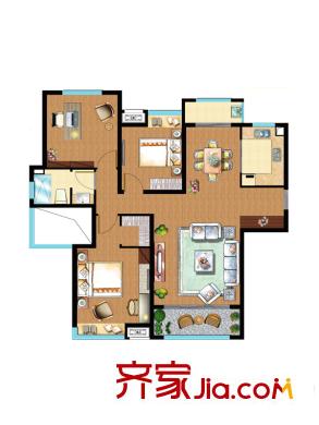 嘉和幸福里5號樓C2-1戶型圖 3室2廳1衛(wèi)1廚