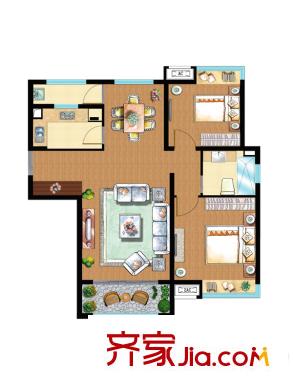 嘉和幸福里5號樓、7號樓C3戶型圖 2室2廳1衛(wèi)1廚