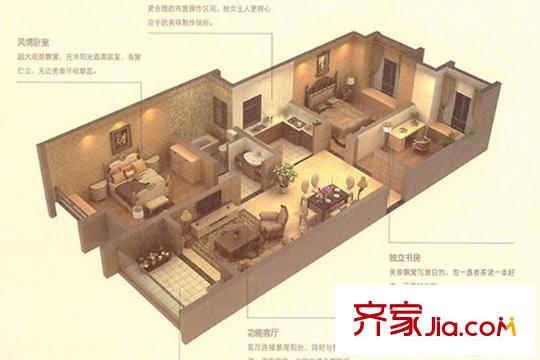 匯鴻香頌7號樓戶型圖 3室2廳1衛(wèi)1廚