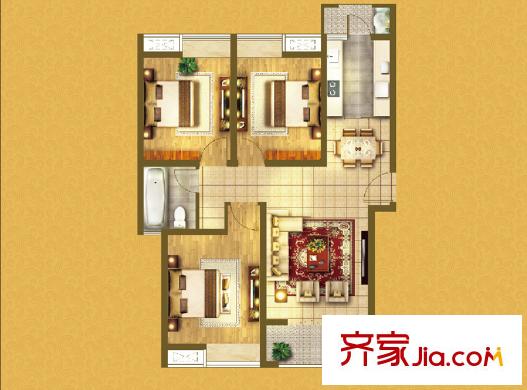 中鐵溪源31#32#樓G04戶型 3室2廳1衛(wèi)1廚