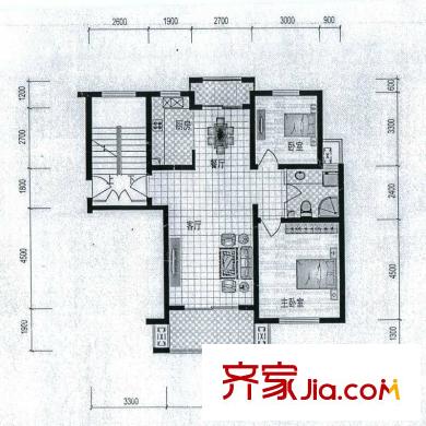 恒景國際花園D2戶型 2室2廳1衛(wèi)1廚
