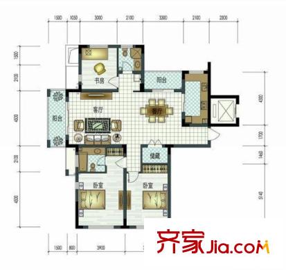 恒景國際花園G1戶型 2室2廳2衛(wèi)1廚