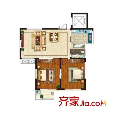 美好易居城戶型A-2 2室2廳1衛(wèi)1廚