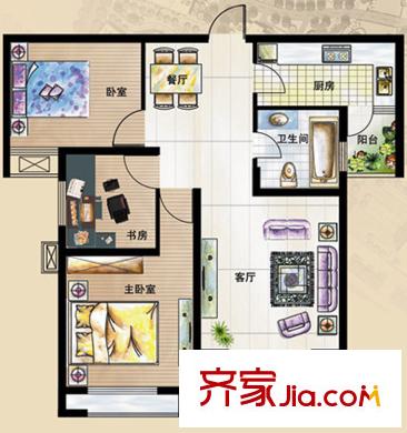 香溪美地E戶型 3室2廳1衛(wèi)1廚