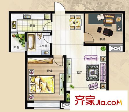 香溪美地E1戶型 2室2廳1衛(wèi)1廚