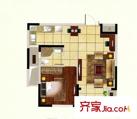 金通翡翠城1號樓A11戶型 1室1廳1衛(wèi)1廚