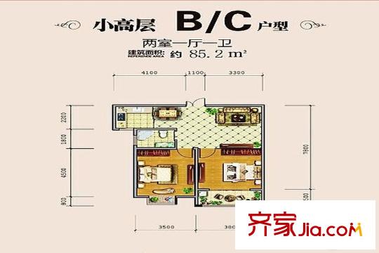 蘇源聚福園3、5號(hào)樓BC戶型 2室1廳1衛(wèi)1廚
