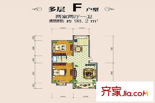 蘇源聚福園8號(hào)樓F戶型 2室2廳1衛(wèi)1廚