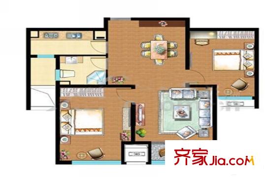 嘉和幸福里2#樓C4戶型圖 2室2廳1衛(wèi)1廚