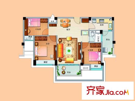 泰州碧桂園?林湖郡J636-B 水畔洋房 92平方米 3房2廳1衛(wèi)  3室2廳1衛(wèi)