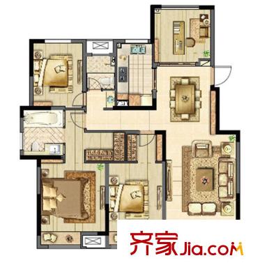 匯鴻?香榭灣17# C1戶型 4室2廳1衛(wèi)1廚