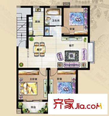 香溪美地A戶型 3室2廳1衛(wèi)1廚