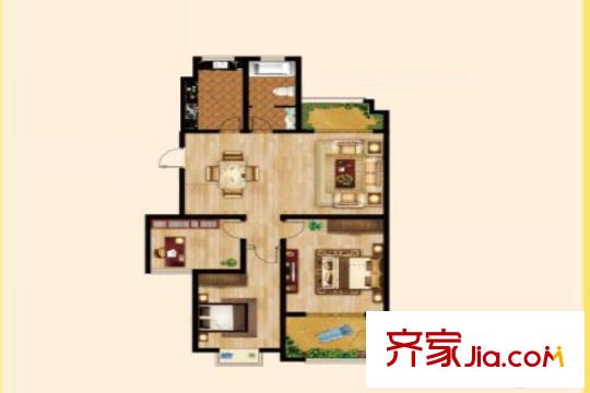 香溪美地113平方米戶型 3室2廳1衛(wèi)1廚