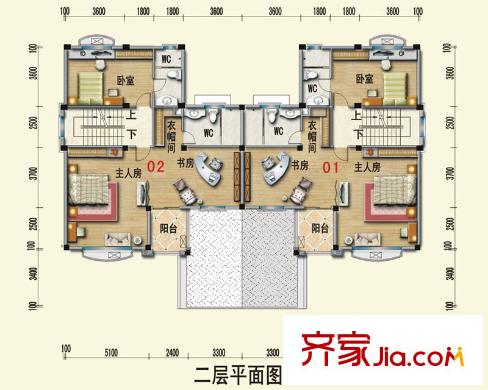 泰州碧桂園西班牙莊園雙拼美墅L202-C戶(hù)型二層平面圖 4室2廳4衛(wèi)