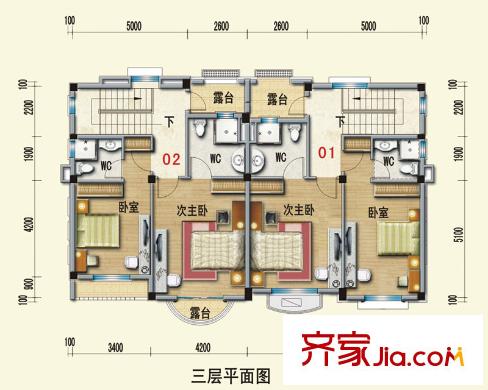 泰州碧桂園西班牙莊園雙拼美墅G28戶型三層平面圖 4室2廳5衛(wèi)