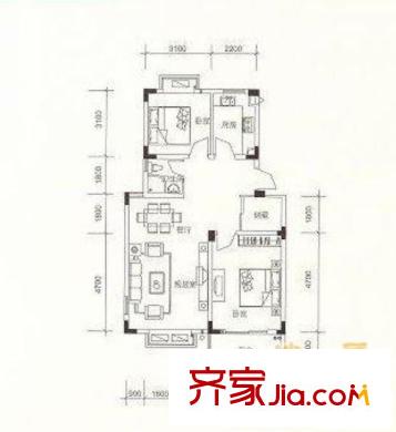 康橋水岸戶型圖A1戶型 2室2廳1衛(wèi)1廚
