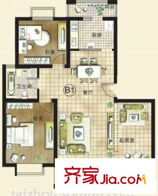 東潤(rùn)第一城戶型圖B1戶型 2室2廳1衛(wèi)1廚