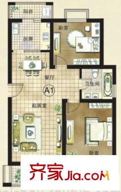東潤(rùn)第一城戶型圖A1戶型 2室2廳1衛(wèi)1廚