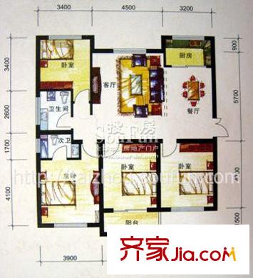 鳳城國(guó)際戶型圖戶型D 4室2廳1衛(wèi)1廚